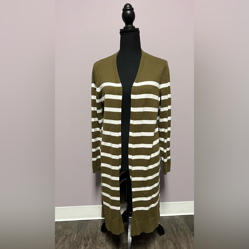 TALBOTS Striped DUSTER Cardigan COTTON Sweater